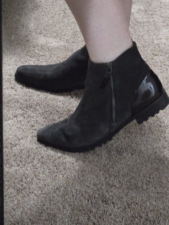 Paul Green Shoes - Paul Green Black Suede Ankle Booties with Gloss Back Panel